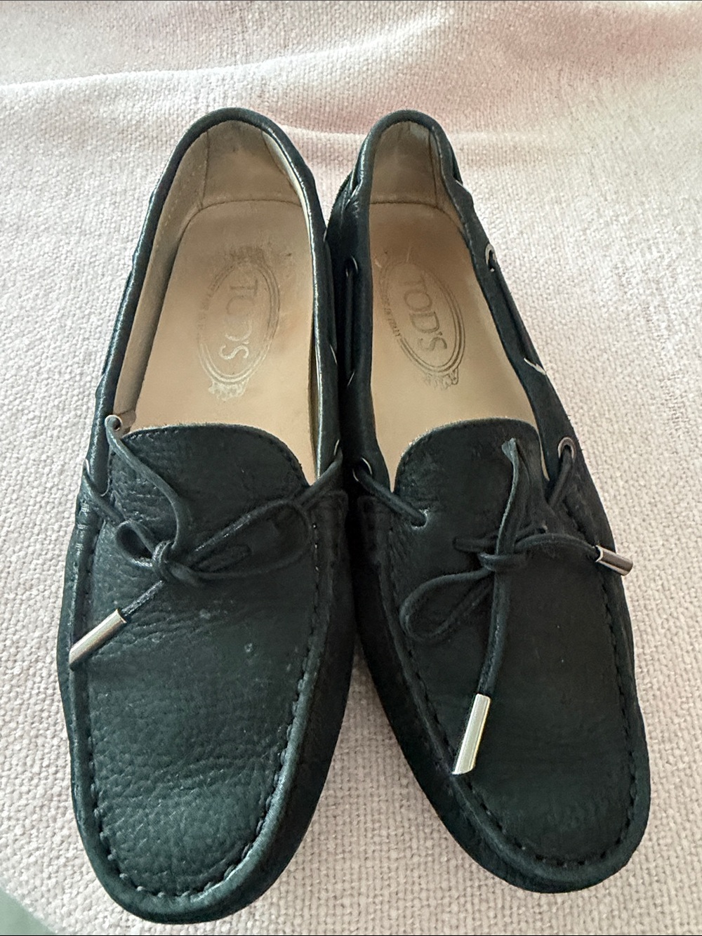 Tod's Black Leather Lace-Trim Driving Loafers